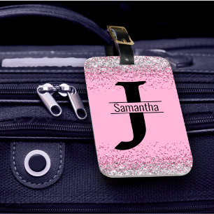 Étiquette À Bagage Élégant monogramme de fausse parties scintillant e