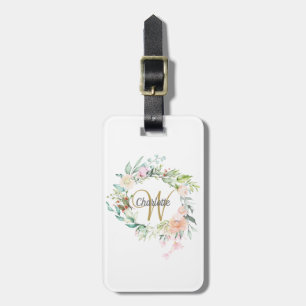 Étiquette À Bagage Élégant monogramme de roses florales en écriture d