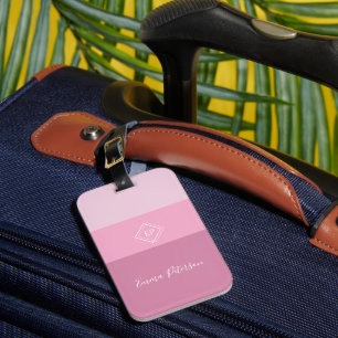 Étiquette À Bagage Élégant Monogramme élégant Nom du script rose