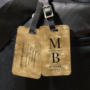 Étiquette À Bagage Élégant Monogramme en Or