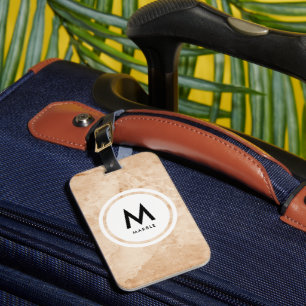 Étiquette À Bagage Élégant Monogramme en pierre de marbre