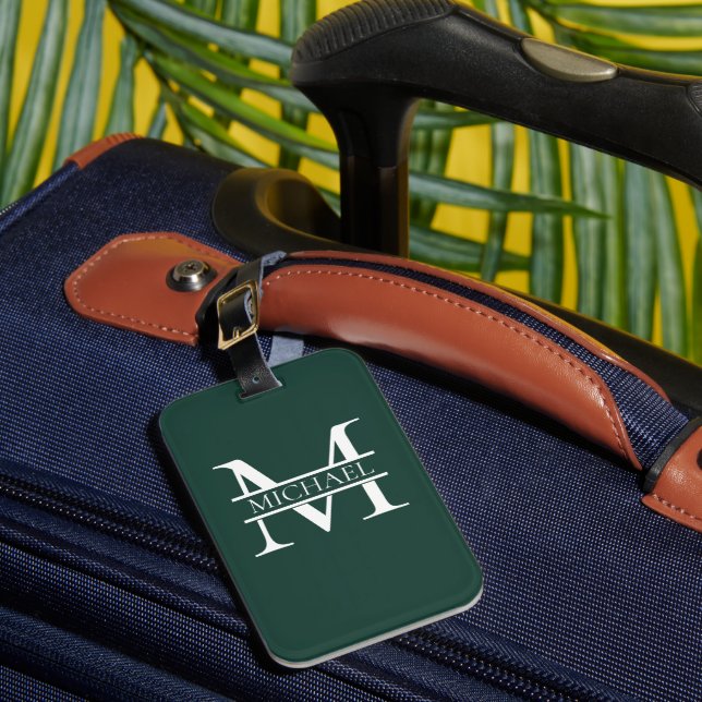 Étiquette À Bagage Élégant Monogramme et nom Emerald Green Personnali (Insitu Rectoal 1)