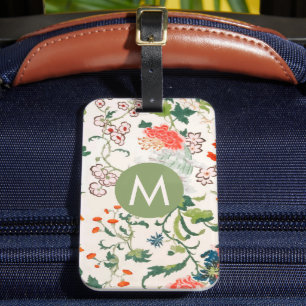 Étiquette À Bagage Élégant Monogramme Floral