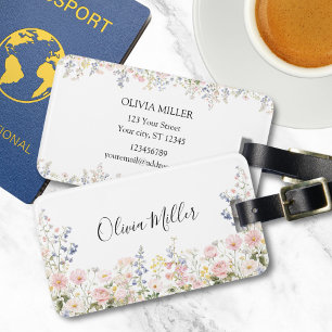 Étiquette À Bagage Élégant Monogramme Jardin Floral Fleur Coloré