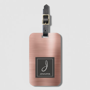 Étiquette À Bagage Élégant monogramme lunette rose Rose Rose Gold Met