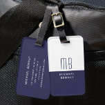 Étiquette À Bagage Élégant Monogramme Marine Bleu<br><div class="desc">Tag de bagage bleu marine monogrammé.</div>