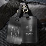 Étiquette À Bagage Élégant Monogramme Noir brossé Métallique<br><div class="desc">Élégant Monogramme Noir Brossé Metallic Bagage Balise.</div>