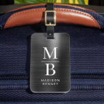 Étiquette À Bagage Élégant Monogramme Noir brossé Métallique<br><div class="desc">Élégante étiquette de bagage en métal brossé noir monogramme.</div>