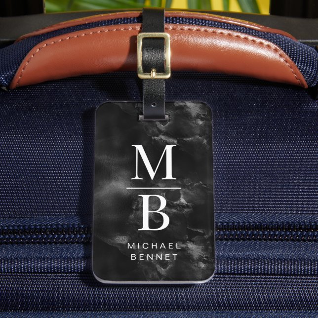 Étiquette À Bagage Élégant Monogramme noir et blanc (Insitu Rectoal 2)