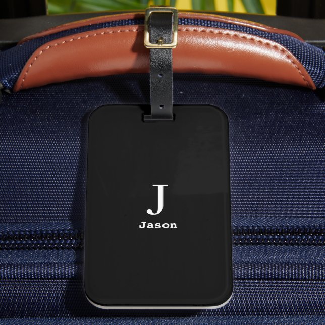Étiquette À Bagage Élégant Monogramme Nom initial Noir personnalisé (Insitu Rectoal 2)