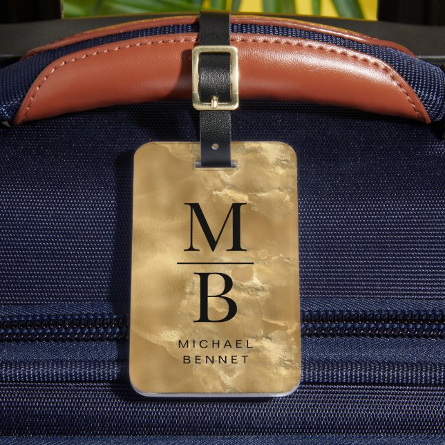 Étiquette À Bagage Élégant monogramme or (Insitu Rectoal 2)