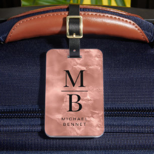 Étiquette À Bagage Élégant Monogramme Or Rose