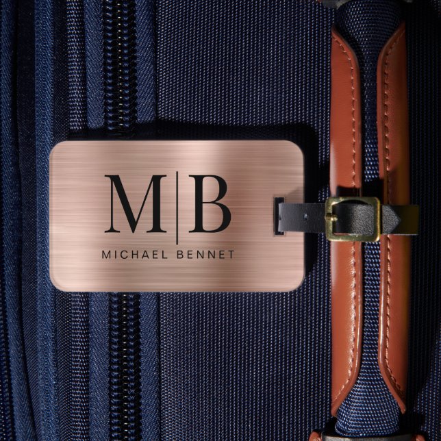 Étiquette À Bagage Élégant Monogramme Or Rose (Insitu Rectoal 4)