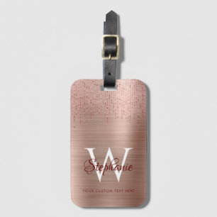 Étiquette À Bagage Élégant Monogramme Or Rose
