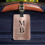 Étiquette À Bagage Élégant Monogramme Rose Or brossé métal<br><div class="desc">Élégant Rose Monogrammé Or Brossé Metallic Bagage Balise.</div>