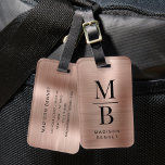 Étiquette À Bagage Élégant Monogramme Rose Or brossé métal<br><div class="desc">Élégant Monogramme Or Brossé Metallic Bagage Tag.</div>