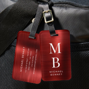 Étiquette À Bagage Élégant Monogramme Rouge