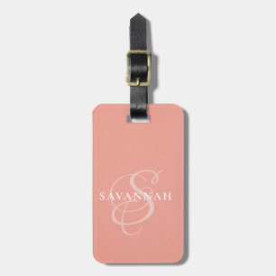 Étiquette À Bagage Élégant Monogramme Script Blush Rose Cute cuir