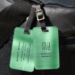 Étiquette À Bagage Élégant Monogramme Vert Brossé Métal<br><div class="desc">Élégant Monogramme Vert Brossé Personnalisé Marque de bagage en métal brossé.</div>