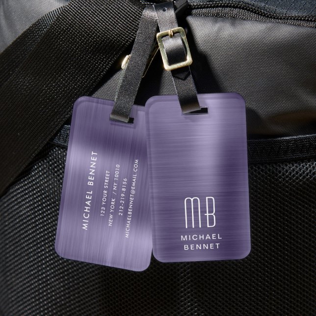 Étiquette À Bagage Élégant Monogramme violet (Elegant Monogram Purple Luggage Tag)