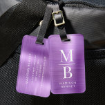 Étiquette À Bagage Élégant Monogramme violet brossé métal<br><div class="desc">Élégant monogramme violet brossé valise métallique</div>