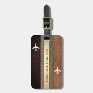 Étiquette À Bagage Élégant monogramme Voyageur Brown et cuir noir