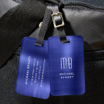 Étiquette À Bagage Elegant Monogrammed Navy Blue Metal<br><div class="desc">Personalized Elegant Monogrammed Navy Blue Faux Metal Luggage Tag.</div>