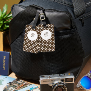Étiquette À Bagage Élégant Motif Brown et blanc À damiers