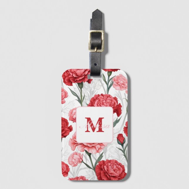 Étiquette À Bagage Élégant Motif de fleurs de carnation (Devant Vertical)