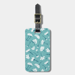 Étiquette À Bagage Élégant motif floral - Botanique Turquoise et blan