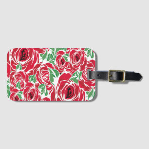 Étiquette À Bagage Elégant Motif Rose Vintage - Rouge & Vert Floral