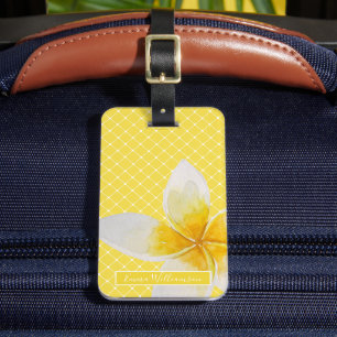 Étiquette À Bagage Élégant Motif Tropical Flower & Trellis Jaune