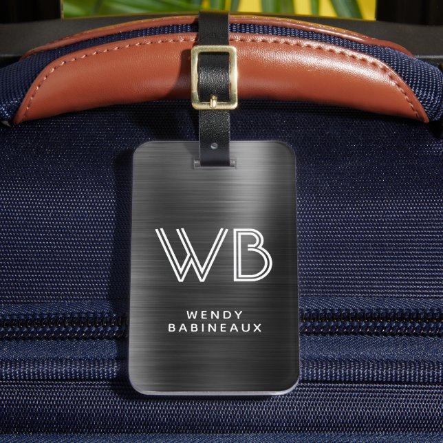 Étiquette À Bagage Élégant noir métal élégant Deux Monogrammes initia (Insitu Rectoal 2)