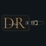 Étiquette À Bagage Élégant Noir Monogramme Or Nom de script élégant<br><div class="desc">Élégant Monogramme d'or noir Nom du script Sac élégant Tag</div>