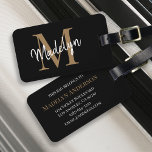 Étiquette À Bagage Élégant Noir Monogramme Or Nom de script élégant<br><div class="desc">Elégant Black Gold Monogramme Nom du script Élégant étiquette de bagage.Personnalisez facilement cette étiquette de bagage moderne élégante avec votre monogramme et votre nom personnalisés.</div>