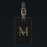 Étiquette À Bagage Élégant Noir Monogramme Or Nom du script Lu élégan<br><div class="desc">Élégant Monogramme d'or noir Nom du script Sac élégant Tag</div>