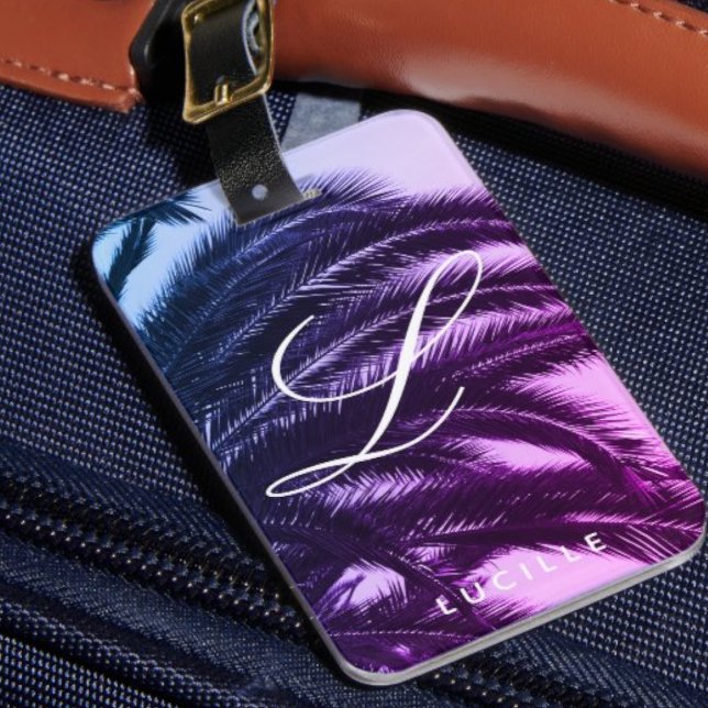 Étiquette À Bagage Élégant nom Tropical Personnalisé Monogramme | Dég ("Everyday is abundantly beautiful." 
Sincerely Best Wishes from Lucky Design World)
