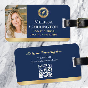 Étiquette À Bagage Elégant Notaire Public Photo Gold Marine Blue
