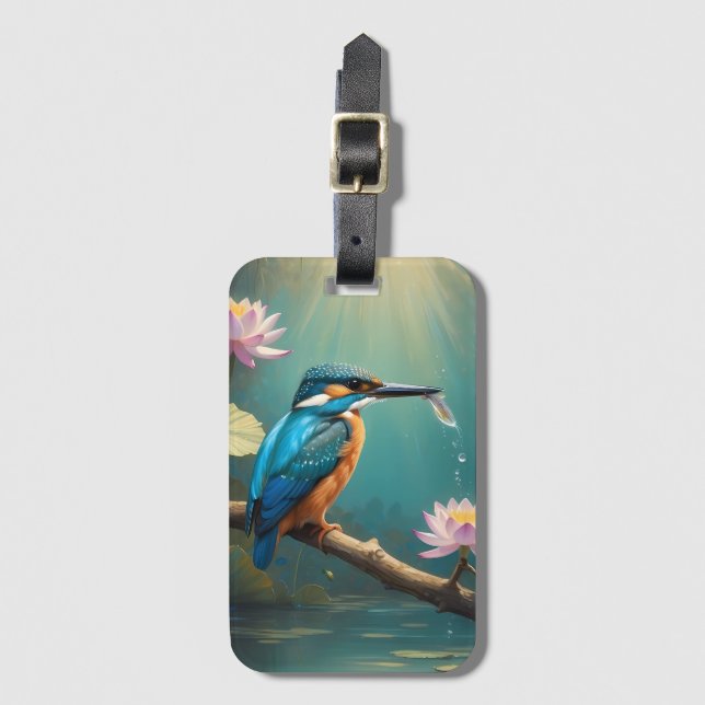 Étiquette À Bagage Élégant oiseau de martin-pêcheur (Devant Vertical)