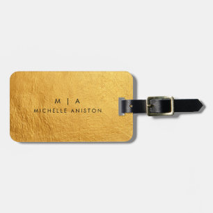 Étiquette À Bagage Élégant or brossé MetaModern Monogramme personnali