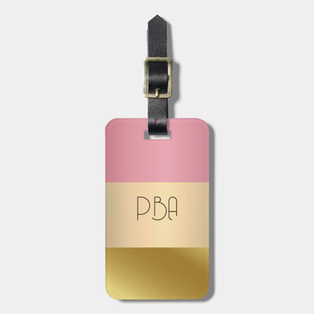 Étiquette À Bagage Élégant or Chopper rose en métal monogramme Nom (Devant Vertical)
