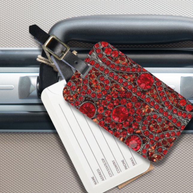 Étiquette À Bagage élégant or raffiné ruby rouge bordeaux (elegant sophisticated gold ruby red burgundy luggage tag)
