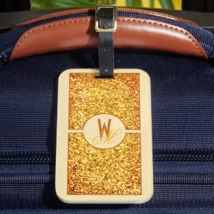 Étiquette À Bagage Élégant orange jaune Parties scintillant Monogramm