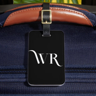 Étiquette À Bagage Élégant Ornement 2 Monogramme Noir initial