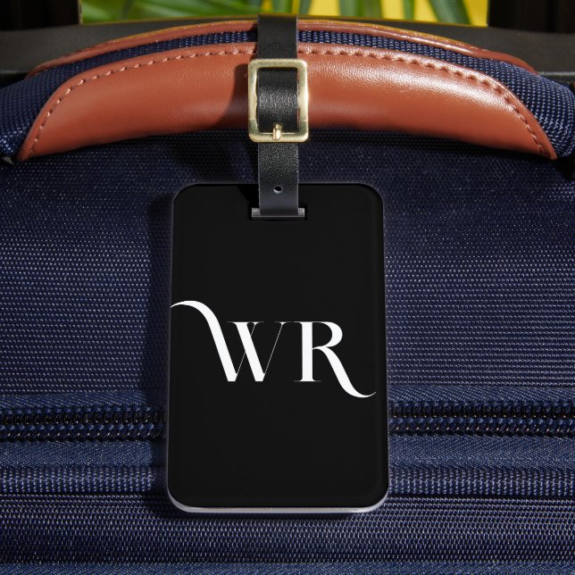 Étiquette À Bagage Élégant Ornement 2 Monogramme Noir initial (Insitu Rectoal 2)