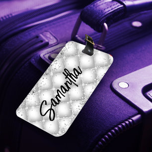 Étiquette À Bagage élégant pailleté scintillant blanc anniversaire de