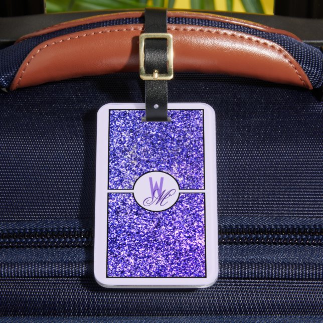 Étiquette À Bagage Élégant Pailleté Violet Monogrammé  (Insitu Rectoal 2)