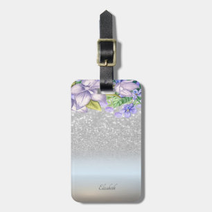 Étiquette À Bagage Elegant paillettes argentées Bokeh ombré, Fleurs
