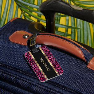 Étiquette À Bagage Élégant Poster de animal léopard rose Texte do-i