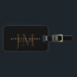 Étiquette À Bagage Élégant professionnel en or noir clair Monogramme<br><div class="desc">Élégante étiquette de bagage professionnelle en or noir clair.</div>
